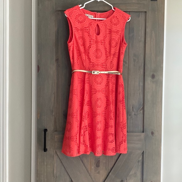 Dresses | Dress Barn Coral Dress With Gold Belt | Poshmark